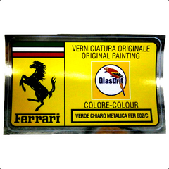 Paint Code Sticker (VERDE CHIARO METALLICA FER 602/C) With orange box behind Glasurit logo 	FER02140