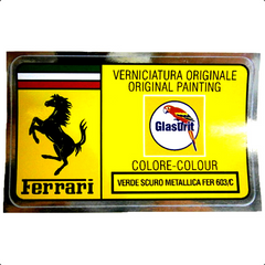 Paint Code Sticker (VERDE SCURO METALLICA FER 603/C) With orange box behind Glasurit logo 	FER02145