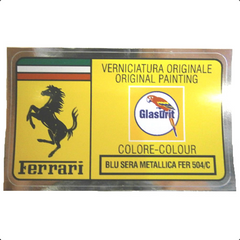 Paint Code Sticker (BLU SERA METALLICA FER 504/C) With orange box behind Glasurit logo 	FER02160