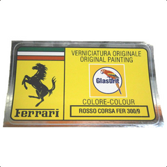 Paint Code Sticker (ROSSO CORSA FER 300/9) With orange box behind Glasurit logo 	FER02170