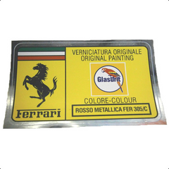 Paint Code Sticker (ROSSO METALLICA FER 305/C) With orange box behind Glasurit logo 	FER02175