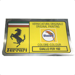 Paint Code Sticker (GIALLO FER 102) With orange box behind Glasurit logo 	FER02180