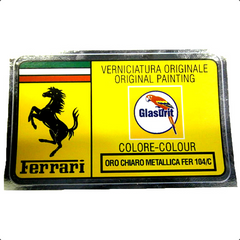 Paint Code Sticker (ORO CHIARO METALLICA FER 104/C) With orange box behind Glasurit logo 	FER02205