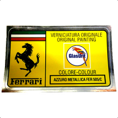 Paint Code Sticker (AZZURO METALLICA FER 505/C) With orange box behind Glasurit logo 	FER02210