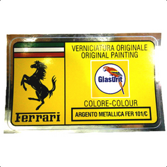 Paint Code Sticker (ARGENTO METALLICA FER 101/C) With orange box behind Glasurit logo 	FER02225