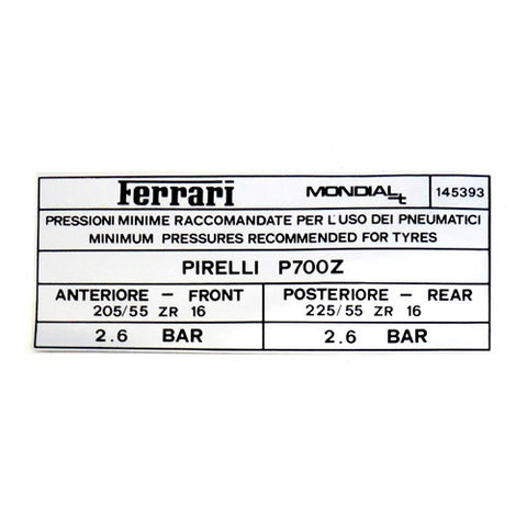 Pirelli P700Z Tyre Inflation Sticker	145393