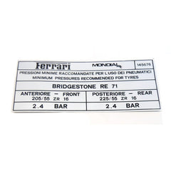 Bridgestone RE 71 Tyre Inflation Sticker	145676