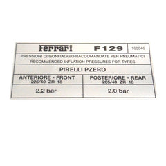 Pirelli P Zero Tyre Pressure Sticker	160046