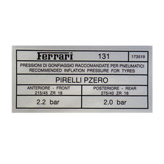Pirelli P Zero Tyre Pressure Sticker	173519
