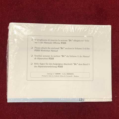 F355 Workshop Manual F1 Gearbox Supplement D1	95990373