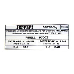 Pirelli P700Z Tyre Inflation Sticker
