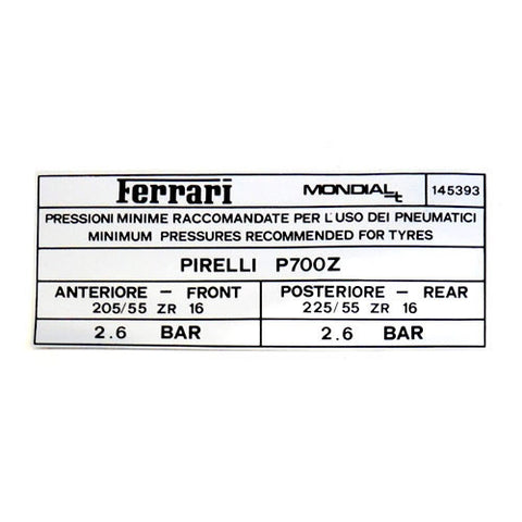 Pirelli P700Z Tyre Inflation Sticker