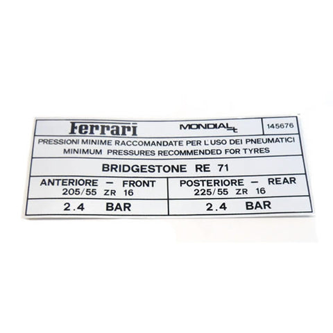 Bridgestone RE 71 Tyre Inflation Sticker