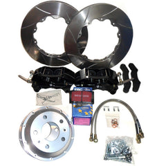 Rear Brake   Kit with Black Calipers                                                          Kit comprises 2 only?4 pot calipers, 2 ventilated discs, full set   high performance pads,? stainless brake hoses and all fitt