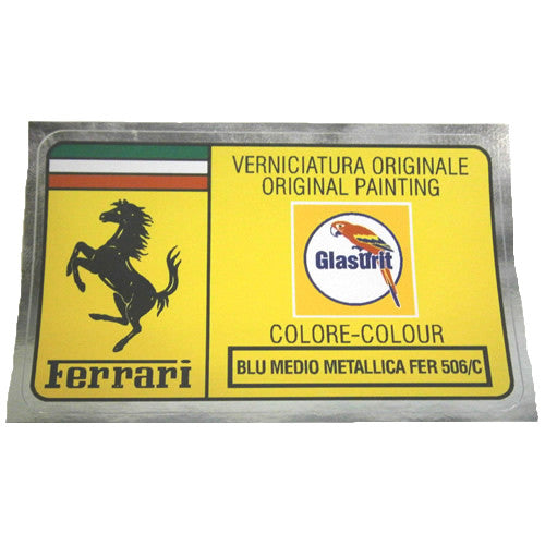 Ferrari Paint Code Sticker Badge BLU MEDIO METALLICA FER 506/C ...