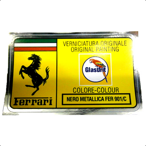 Paint Code Sticker (NERO METALLICA FER 901/C) With orange box behind Glasurit logo 	FER02200