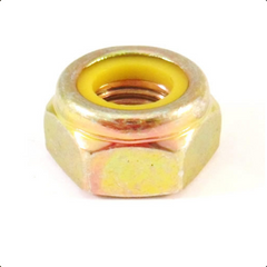Copy of 17mm Spanner Size Nut M10 x 1.25mm nyloc nut High quality yellow nyloc nut, made to replace original OEM parts fitted in period.  	M10NUT